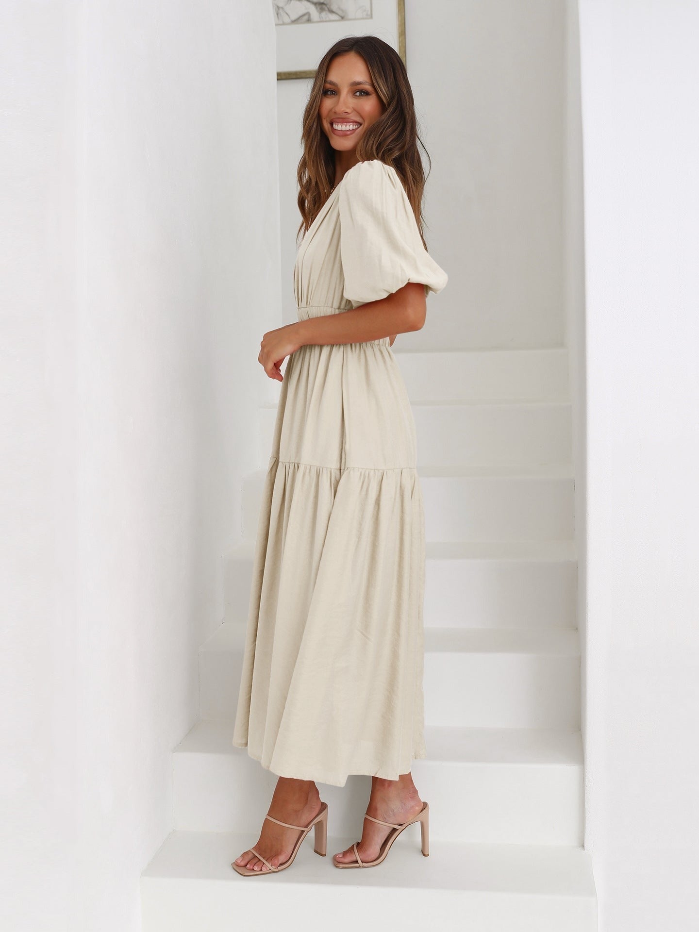 Puff Sleeve Midi Dress