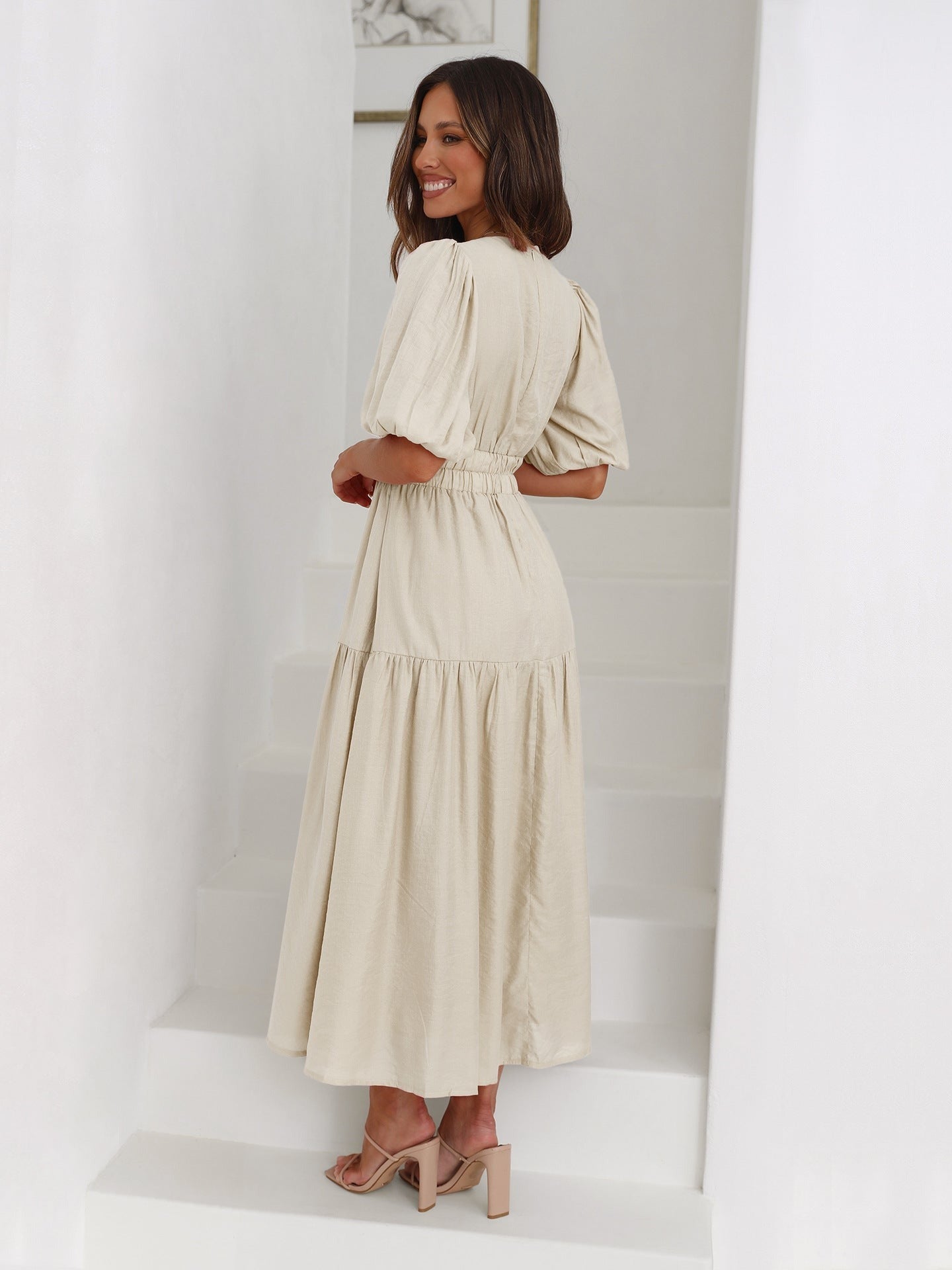 Puff Sleeve Midi Dress