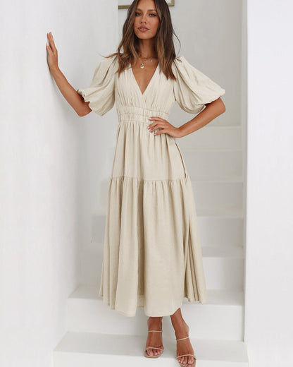 Puff Sleeve Midi Dress - Cream