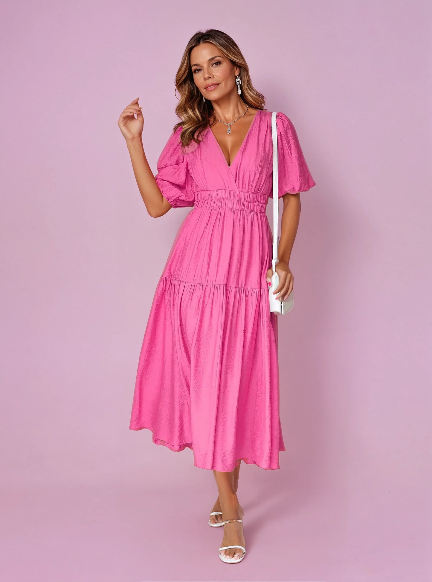 Puff Sleeve Midi Dress