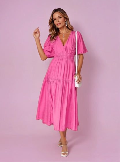 Puff Sleeve Midi Dress
