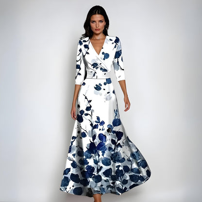 Floral Wedding Guest Maxi Dress - White/Blue