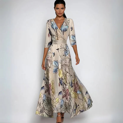 Floral Wedding Guest Maxi Dress - Sand/Beige
