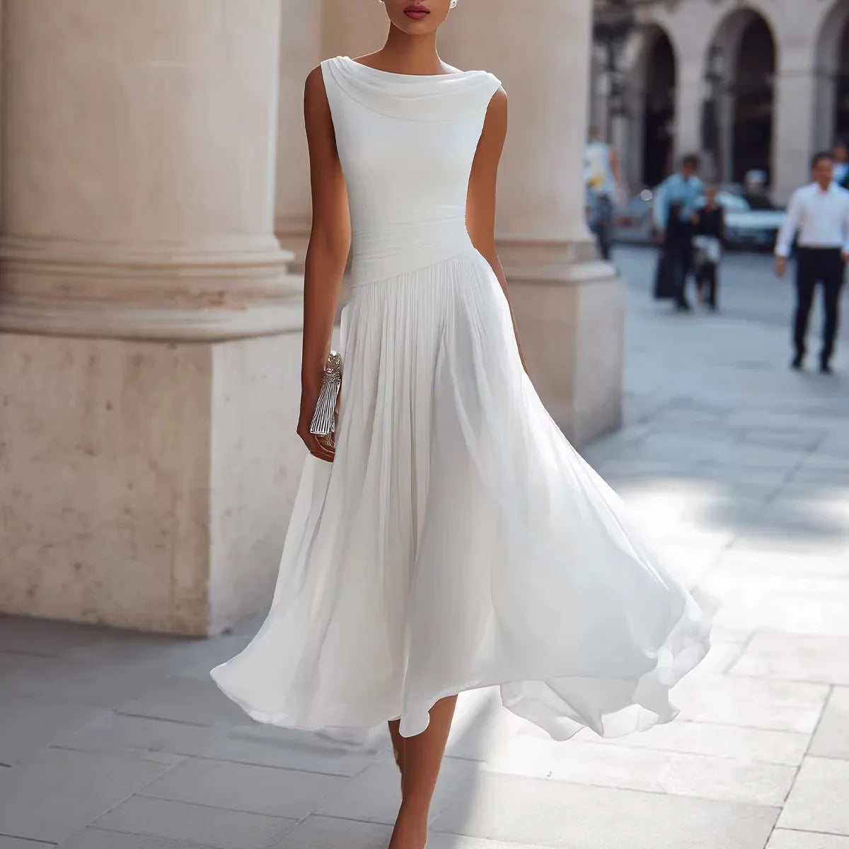 Formal A Line Midi Dress - White