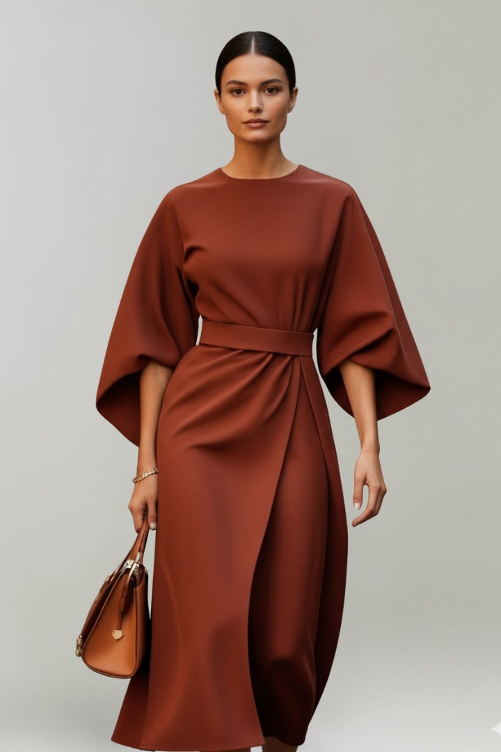 Formal Midi Dress - Brown