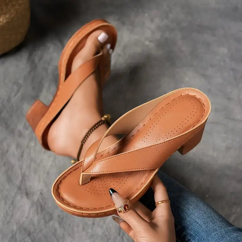 Platform Wedge Thong Sandals - Brown