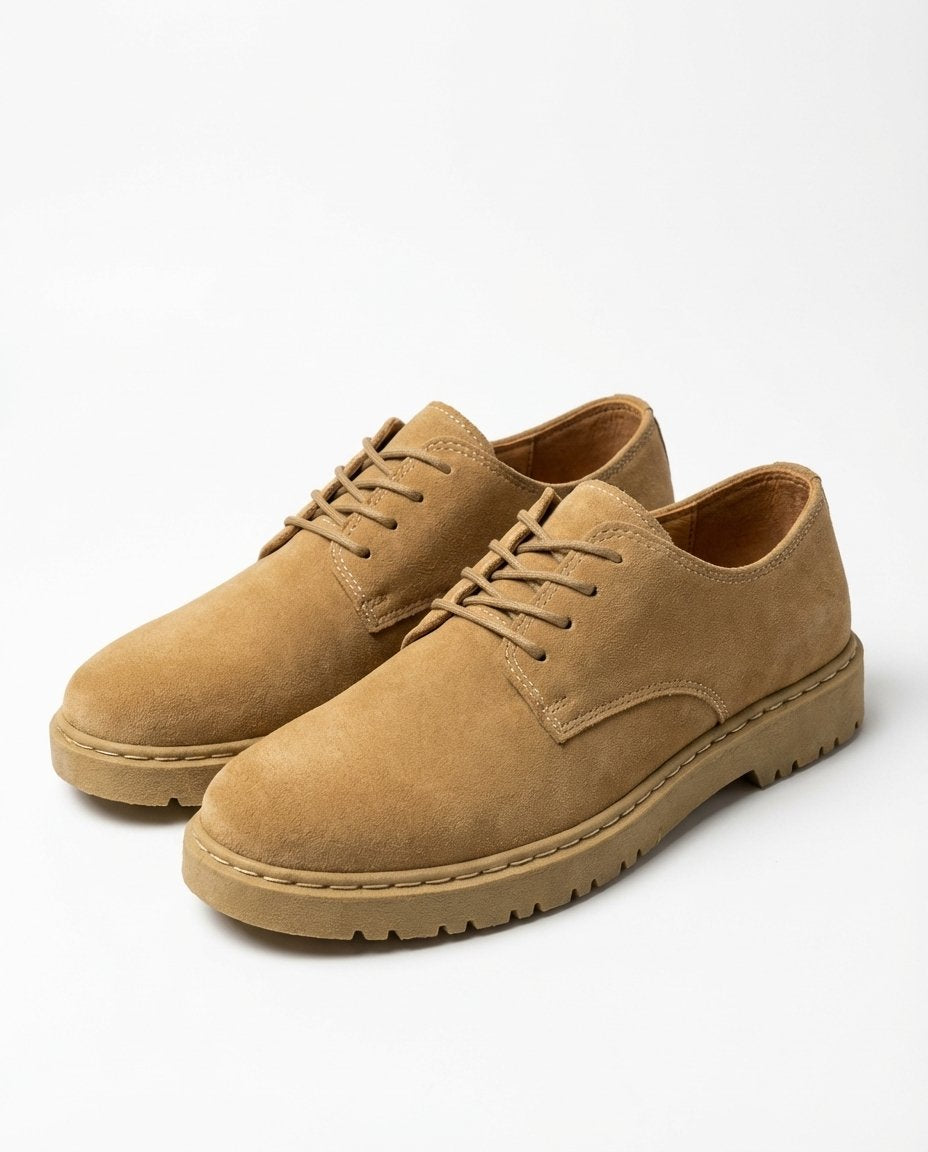 Men's Suede Lug-Sole Derby Shoes - Khaki