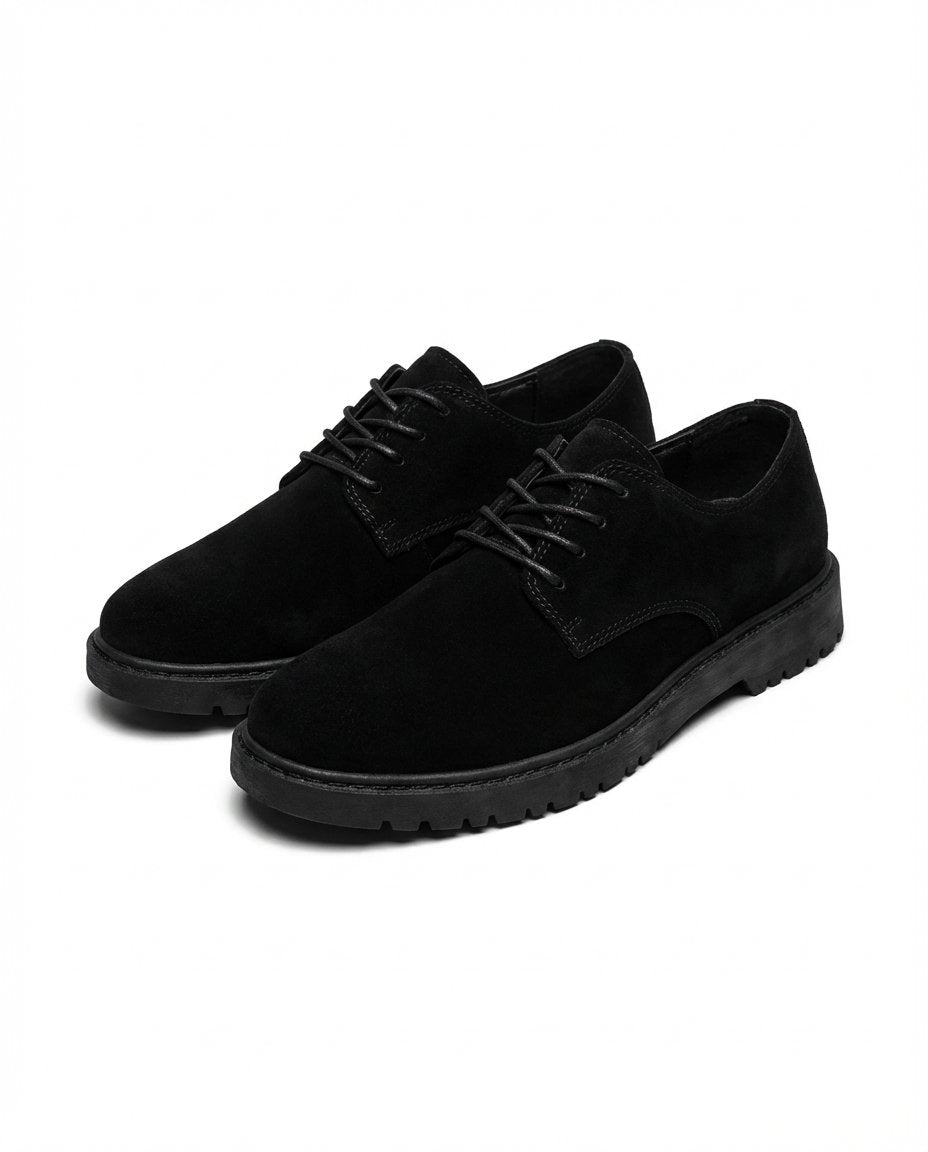 Men's Suede Lug-Sole Derby Shoes - Black