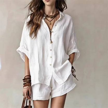 Oversized Shirt Two Piece Set - White