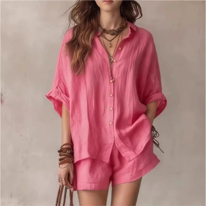 Oversized Shirt Two Piece Set - Pink