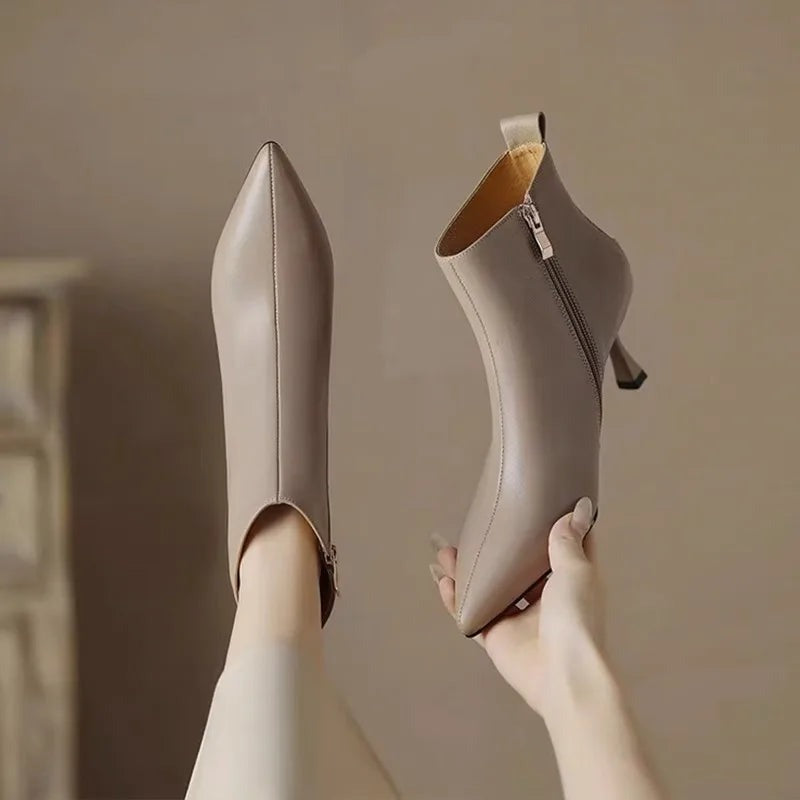 Stiletto Heel Ankle Boots - Khaki