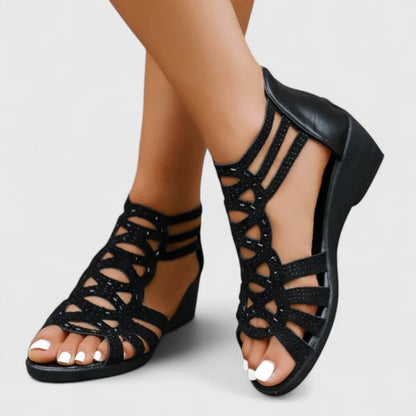 Rhinestone Gladiator Wedge Sandals