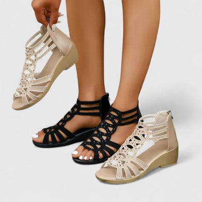 Rhinestone Gladiator Wedge Sandals