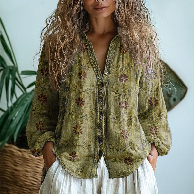 Women's Floral Blouse - Green