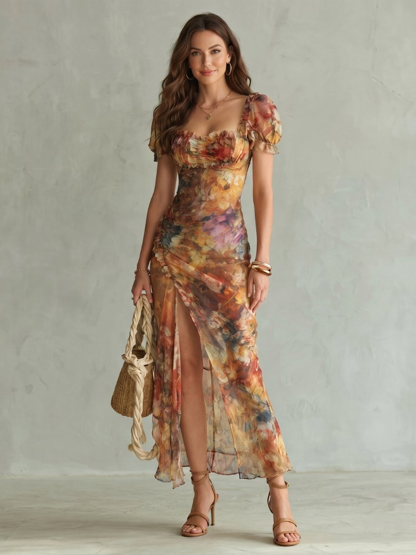 Women's Floral Maxi Dress - MultiColour