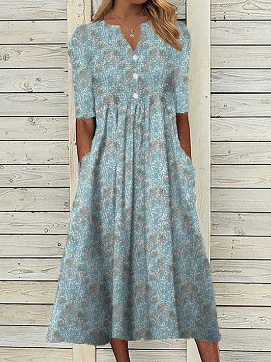 Floral A Line Midi Dress - Blue
