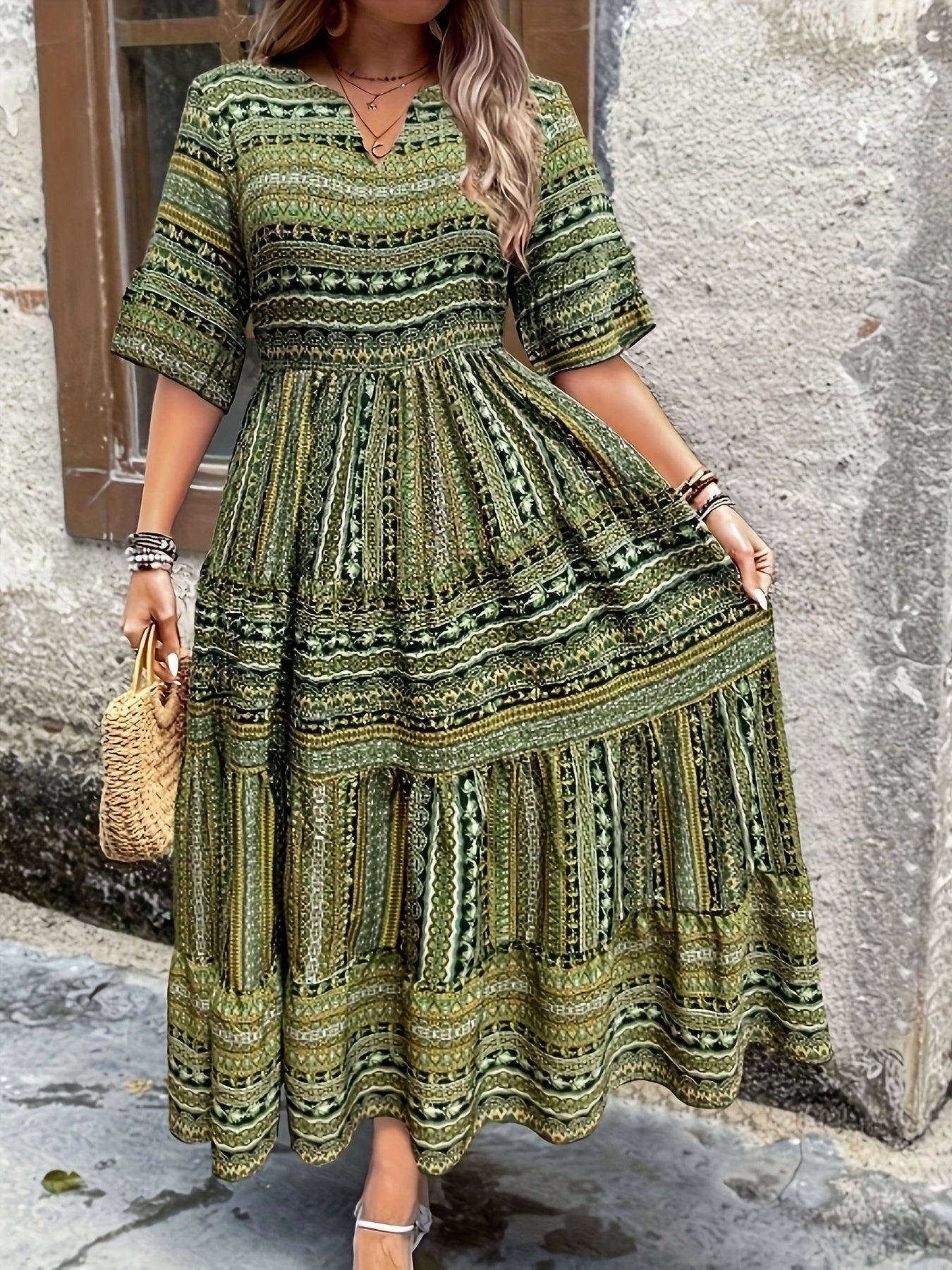 Boho Summer Maxi Dress - Green