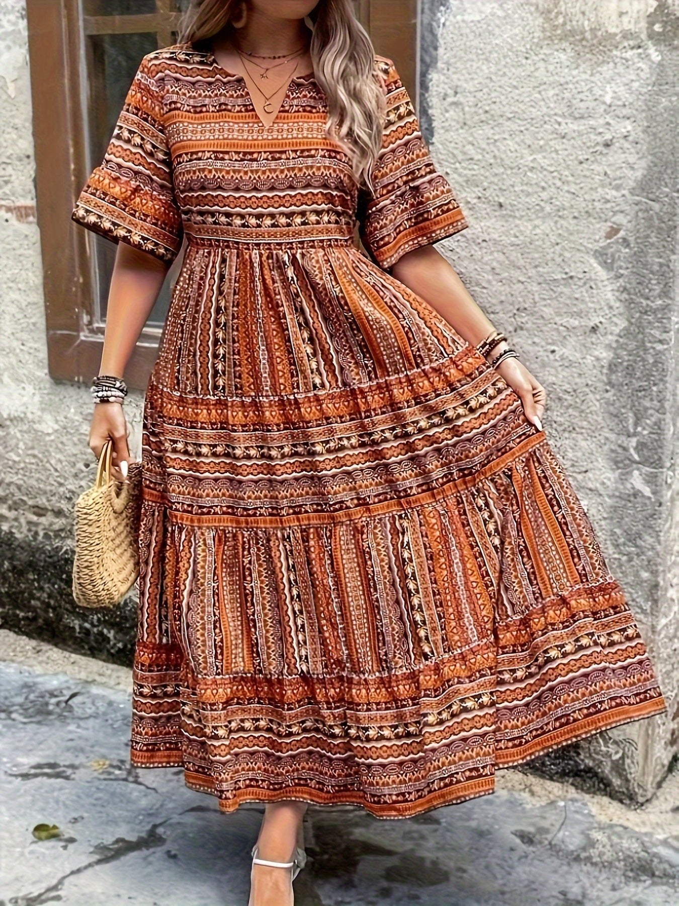 Boho Summer Maxi Dress - Brown