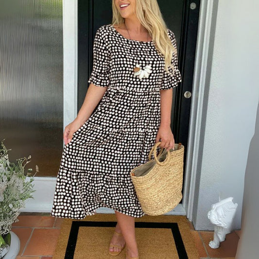 Polka Dot Midi Dress - Black