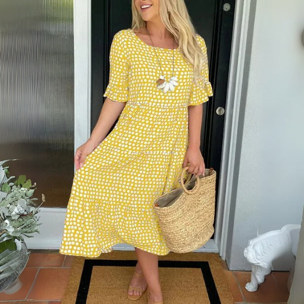 Polka Dot Midi Dress - Yellow