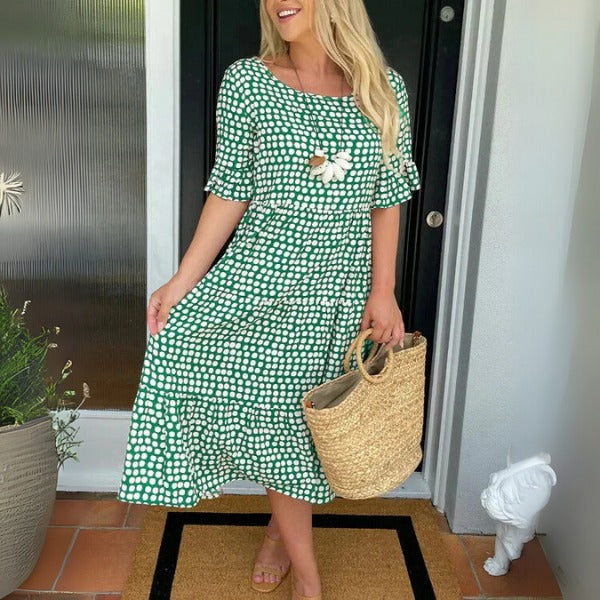 Polka Dot Midi Dress - Green