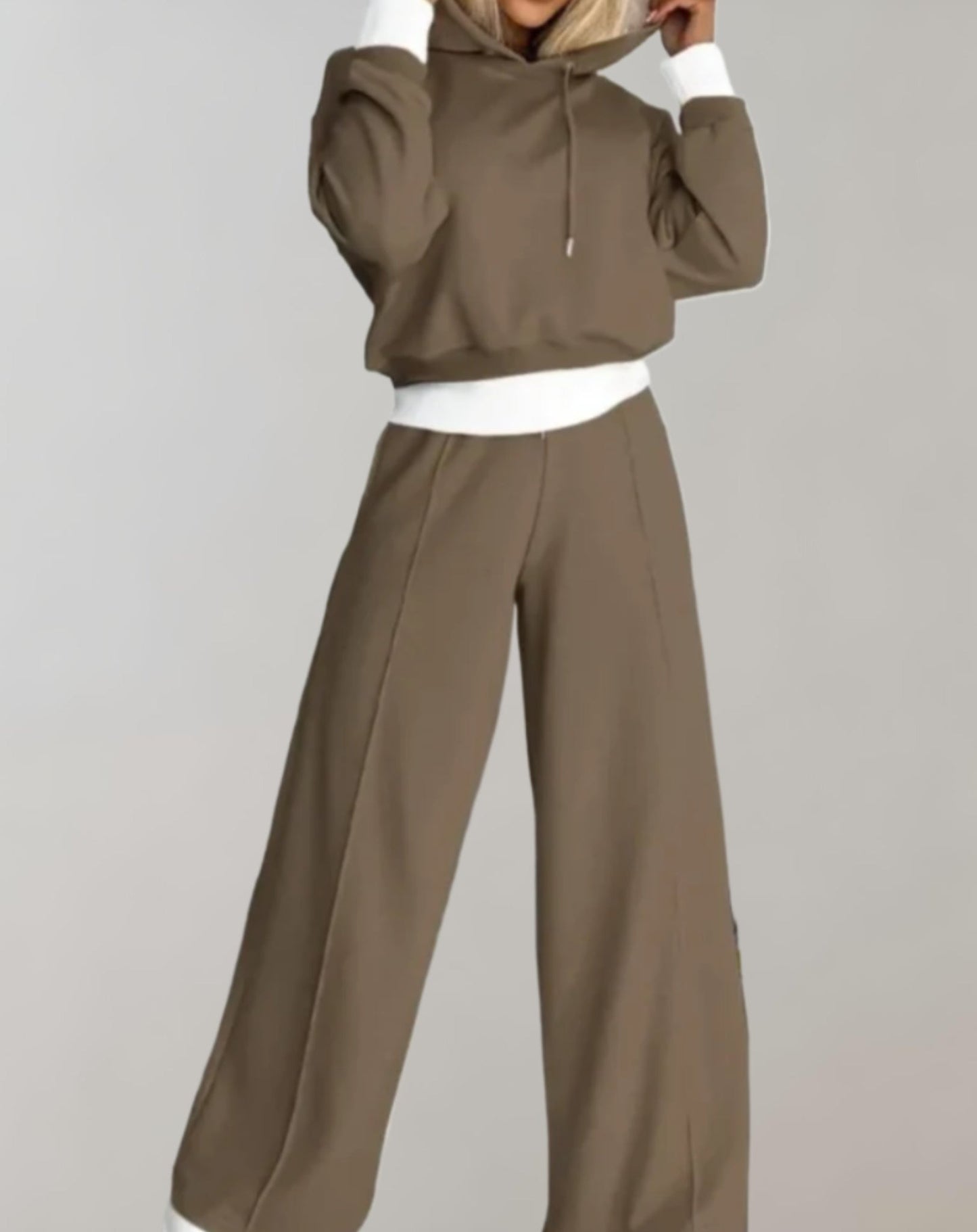 Wide Leg Pants Two Piece Set - Brown