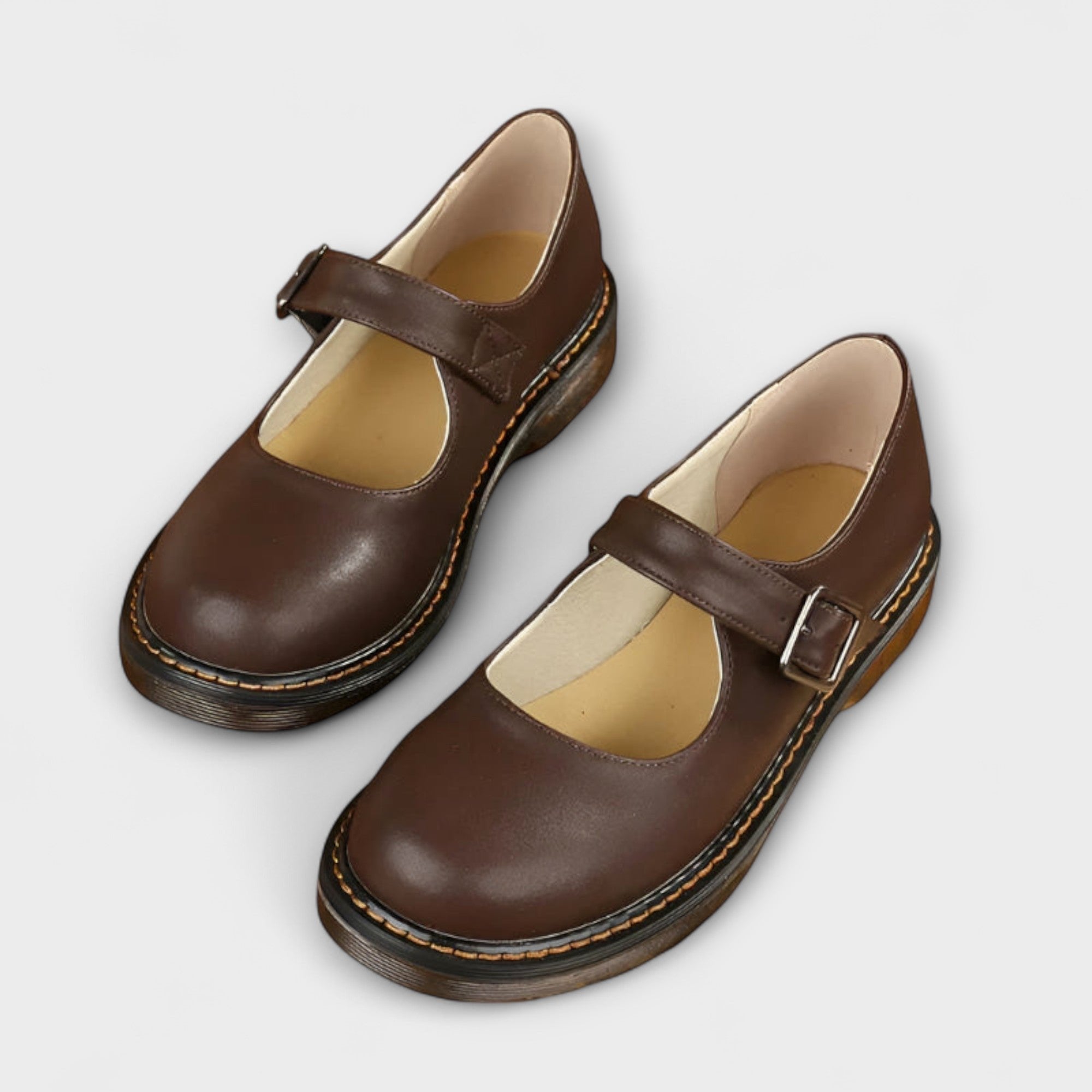 Women's Leather Mary Jane Shoes - Brown