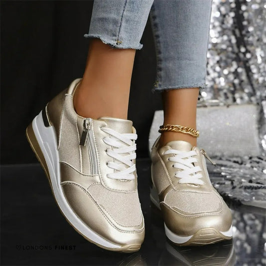 Casual Platform Walking Sneakers - Gold
