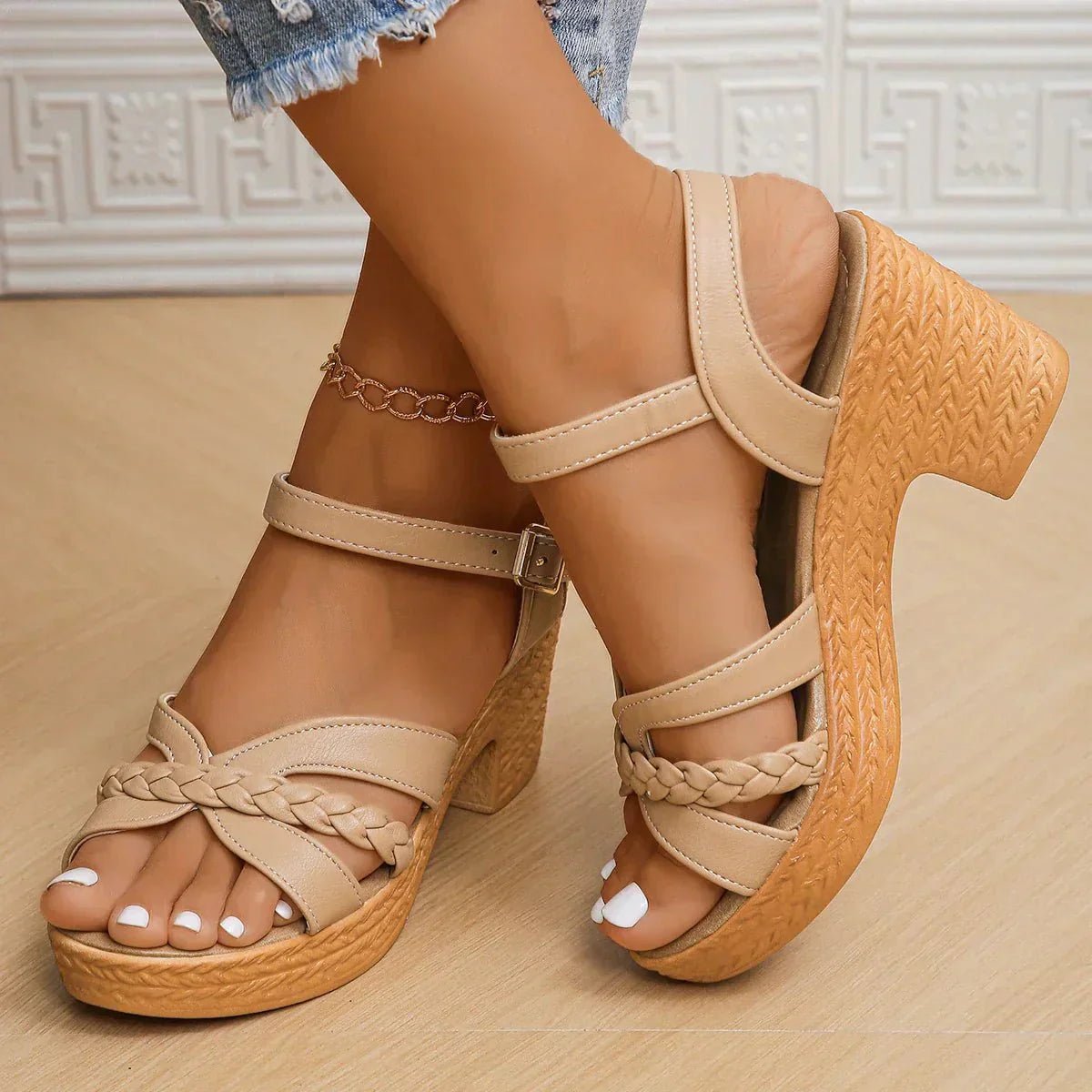 Women's Platform Block Heel Sandals - Camel