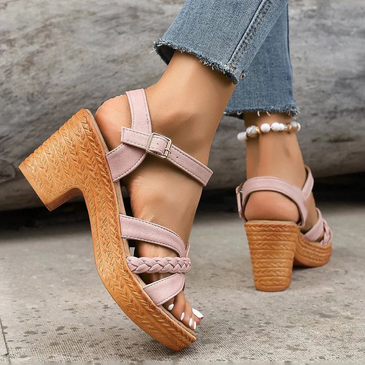 Women's Platform Block Heel Sandals - Pink