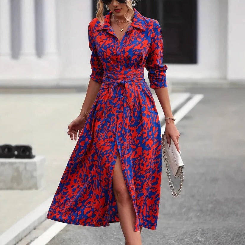 Tie Waist Midi Shirt Dress - Orange