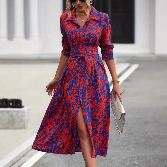 Tie Waist Midi Shirt Dress - Orange