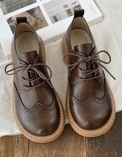 Unisex Faux Leather Brogue Oxfords - Brown