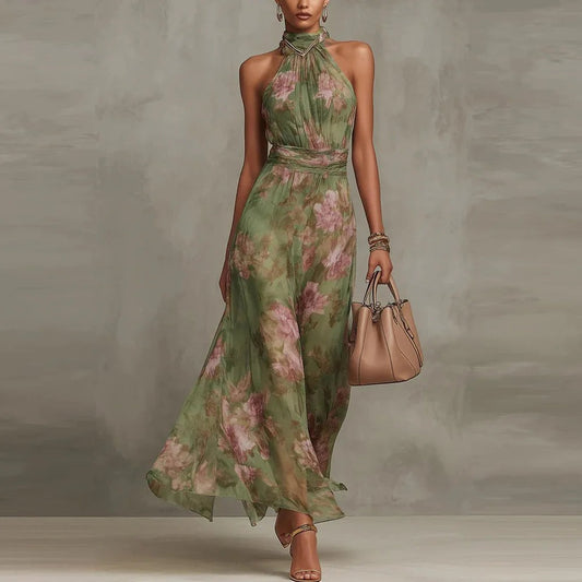 Floral Wedding Guest Maxi Dress - Green