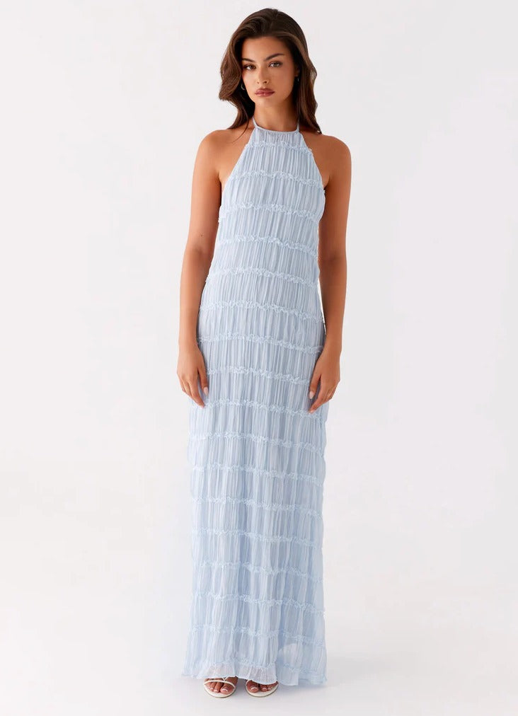 Halter Bodycon Maxi Dress - Blue