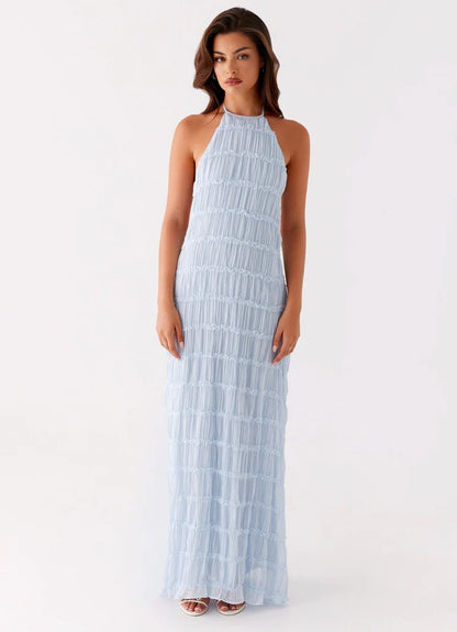 Halter Bodycon Maxi Dress - Blue
