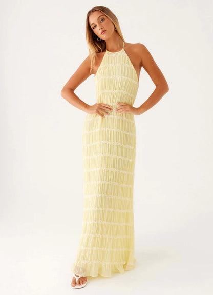 Halter Bodycon Maxi Dress - Yellow