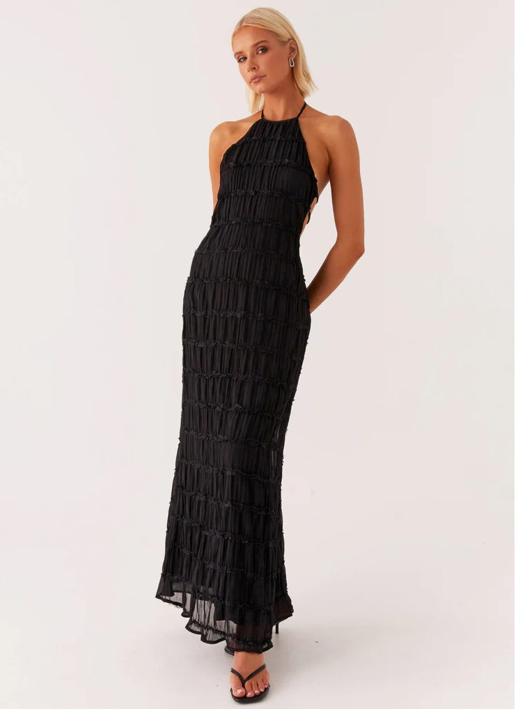 Halter Bodycon Maxi Dress - Black