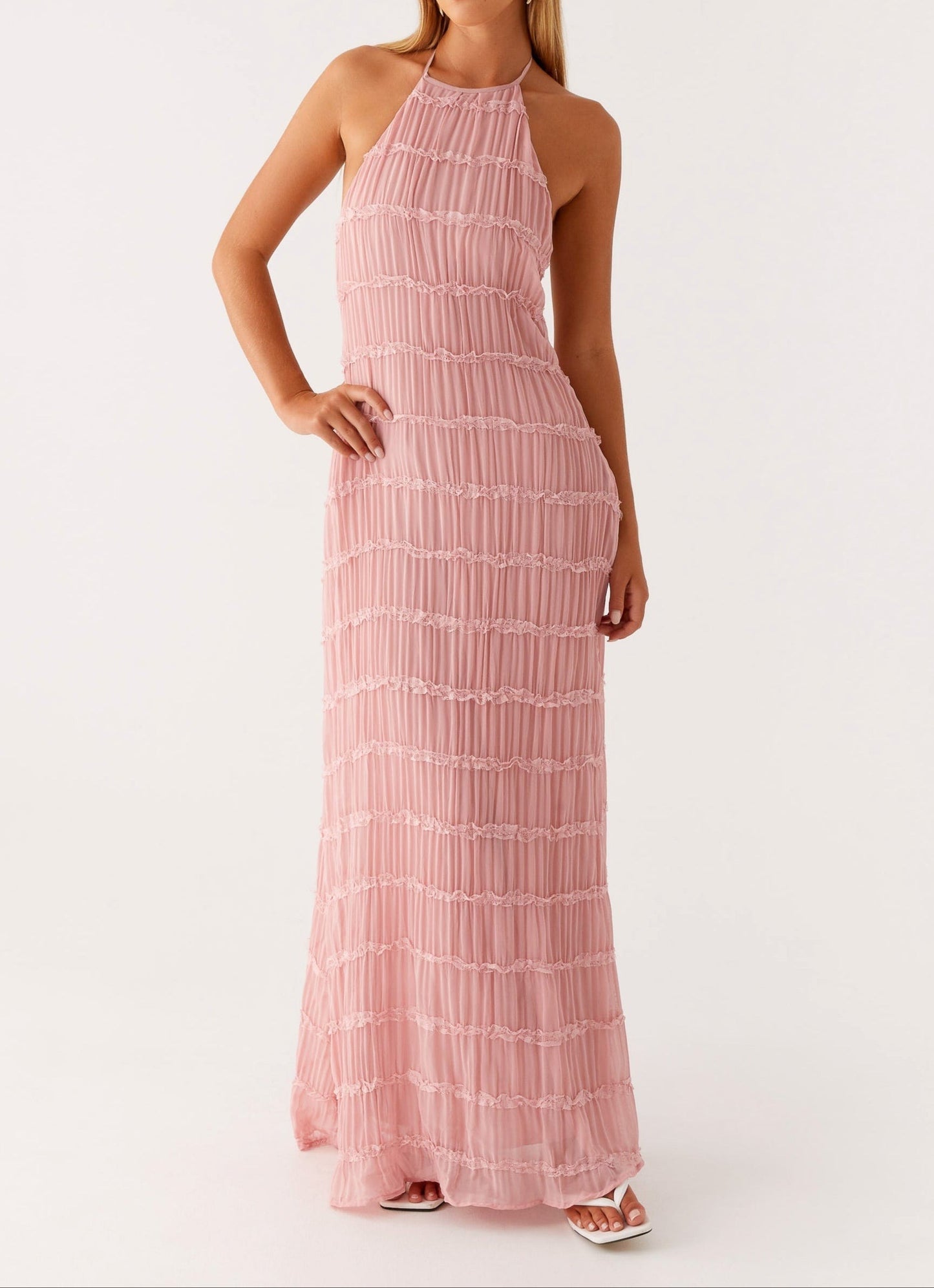 Halter Bodycon Maxi Dress - Pink