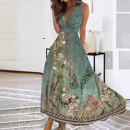 Floral Wedding Guest Maxi Dress - Peacock Blue