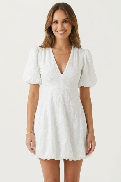 Puff Sleeve Mini Dress - White