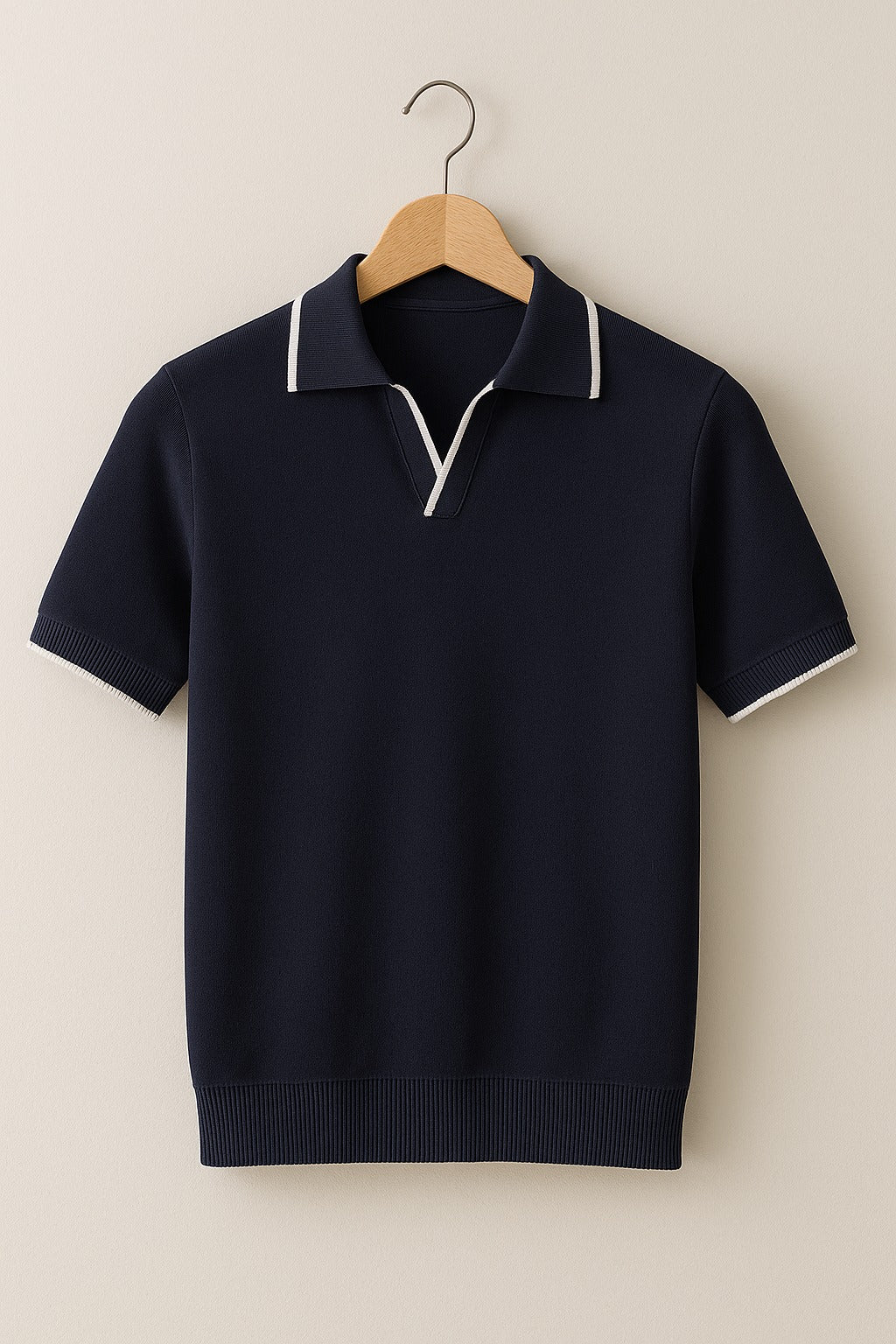 Short Sleeve Knit Polo Shirt - Navy Blue