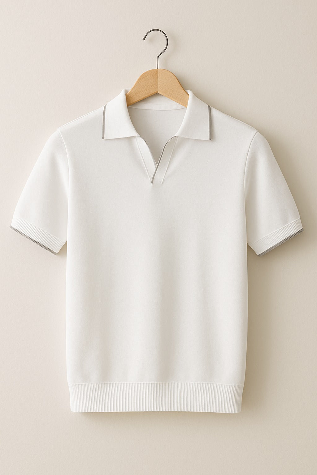 Short Sleeve Knit Polo Shirt - White