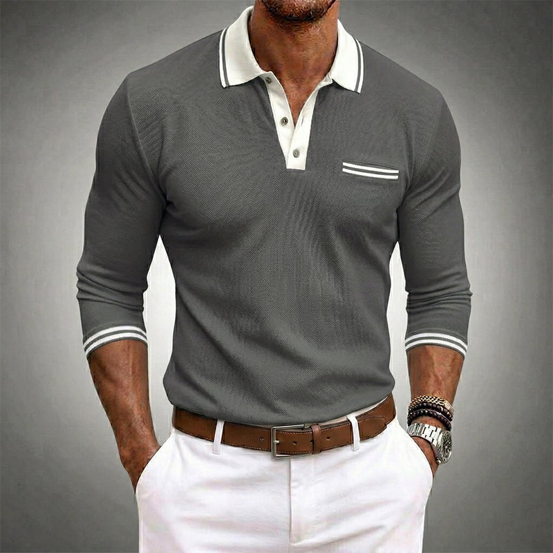 Long Sleeve Polo Shirt - Gray
