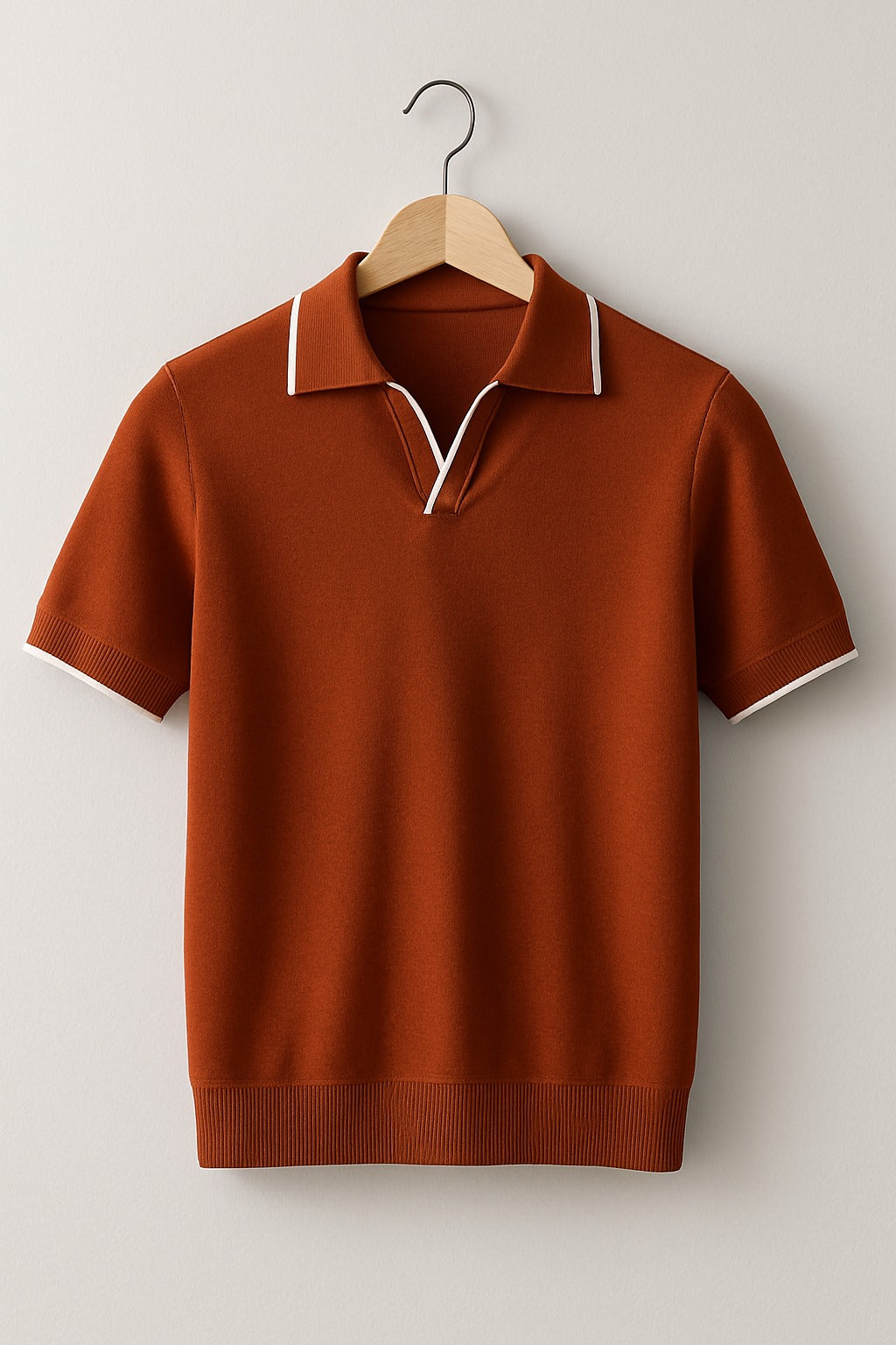 Short Sleeve Knit Polo Shirt - Rust