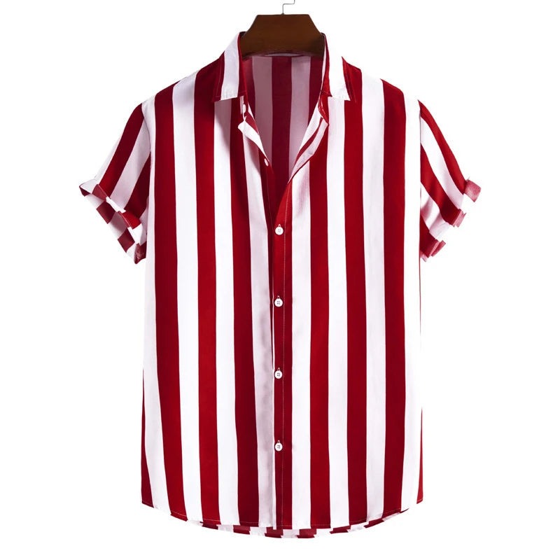 Striped Short Sleeve Shirt - Red