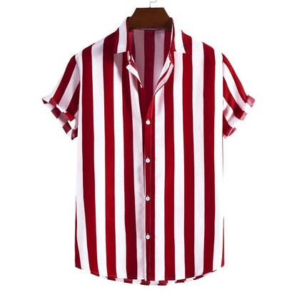Striped Short Sleeve Shirt - Red