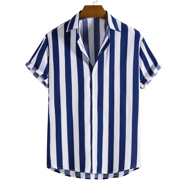 Striped Short Sleeve Shirt - Navy Blue