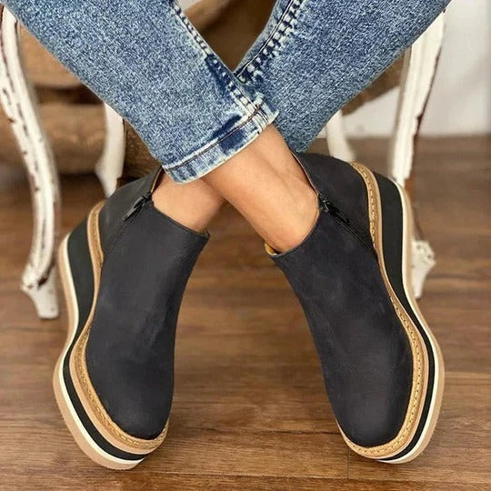 Wedge Heel Ankle Boots - Black
