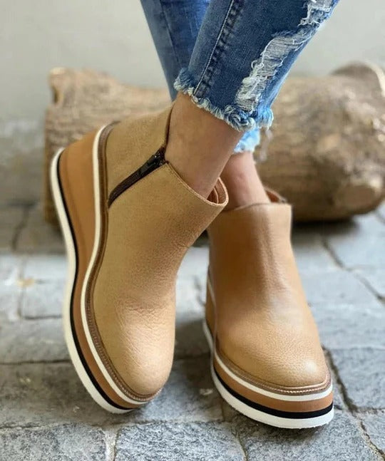 Wedge Heel Ankle Boots - Khaki